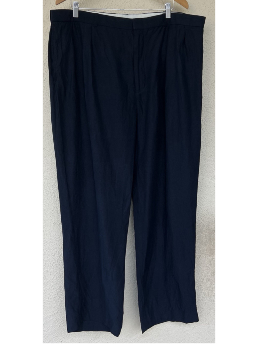 Vintage Ralph Lauren Men Navy Linen Silk Flat Front Chino Dress Pant Size 42X31